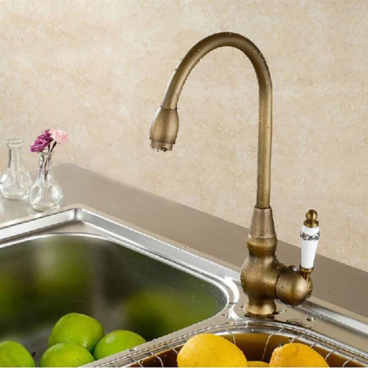 Billa Antique Brass Deck Mount Single Handle Kitchen Mixer Faucet