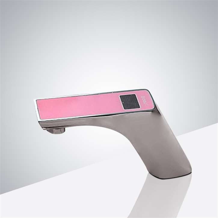 Romo Commercial Motion Brushed Nickel Automatic Sensor Faucet Digital Display - Pink Top