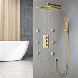 Fontana Versilia Gold Finish Shower Head with Adjustable Body Jets and Mixer