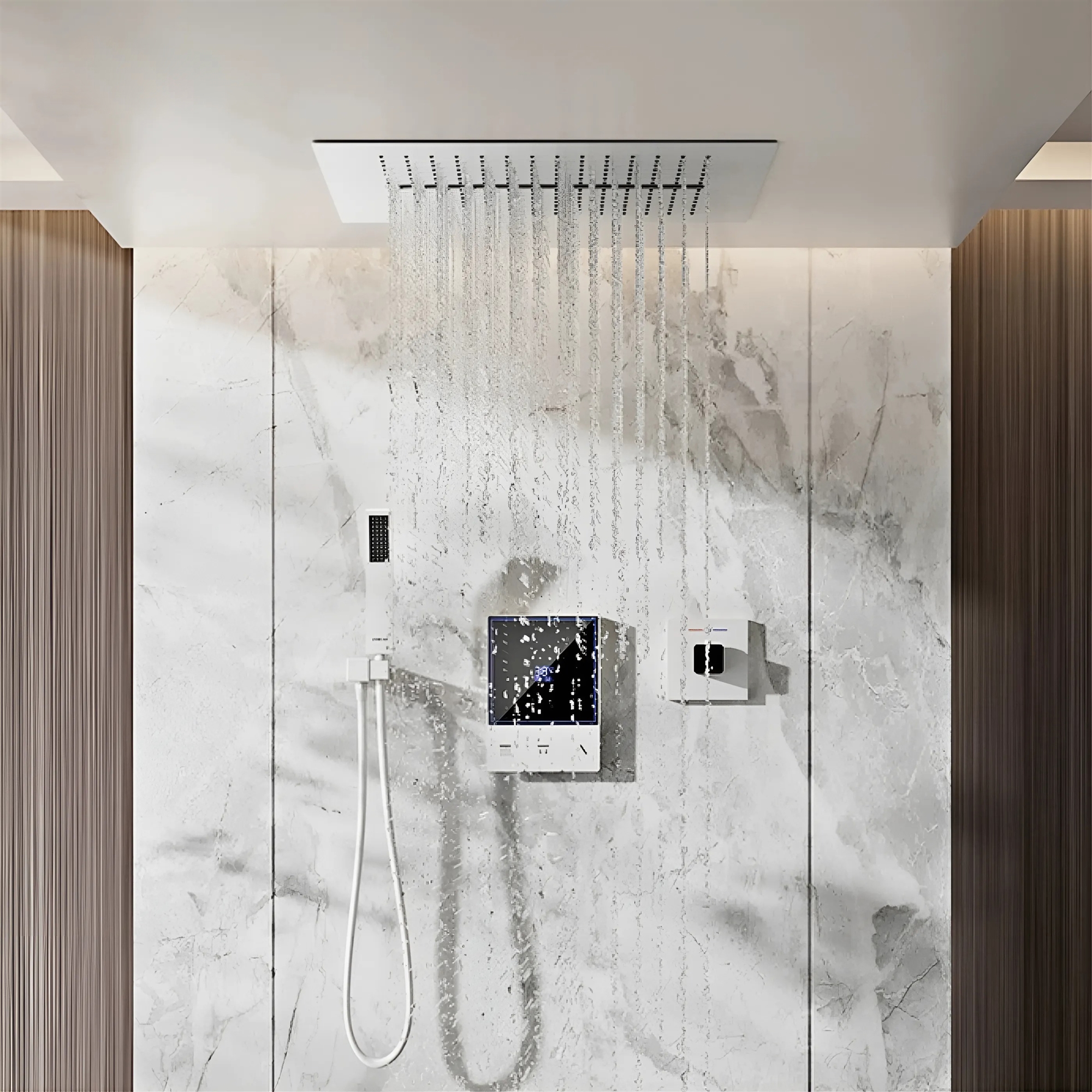 Fontana Soho 3 Function In White Finish Smart Temperature Thermostatic Display Shower System
