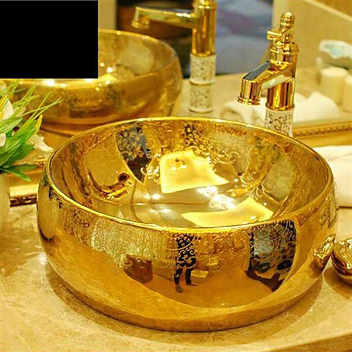 Lenox Golden Patterned Countertop Ceramic Bathroom Sink