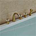 Rubin Gold Widespread 5PCS Triple Handles Bathtub Faucet