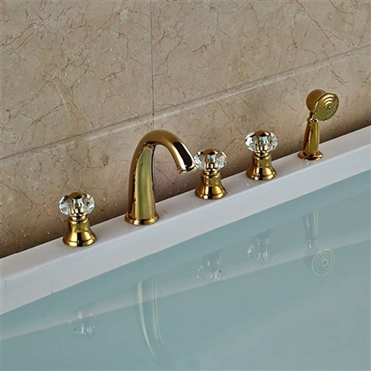 Rubin Gold Widespread 5PCS Triple Handles Bathtub Faucet