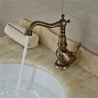 Deck Mount Antique Brass Bathroom Faucet Ceramic Handle