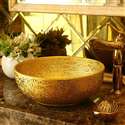 Renalto Golden Porcelain Handpainted Round Wash Sink Coutertop Bathroom Sink