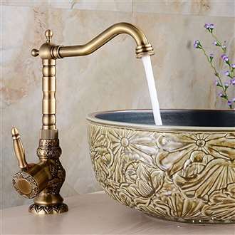 Milo Luxury Antique Bronze Copper Carving Deck Mount Bathroom Sink Faucet