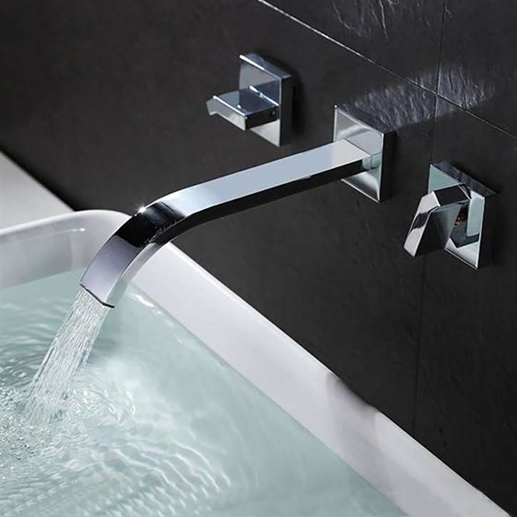 Latori Wall Mount Double Handles Chrome Sink Faucet