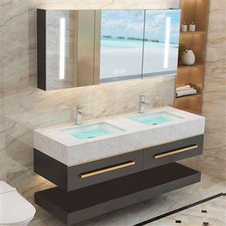 Fontana Bathroom Furniture Wood Vanity Cabinet Set With Double Sink And Smart Defogging Mirror