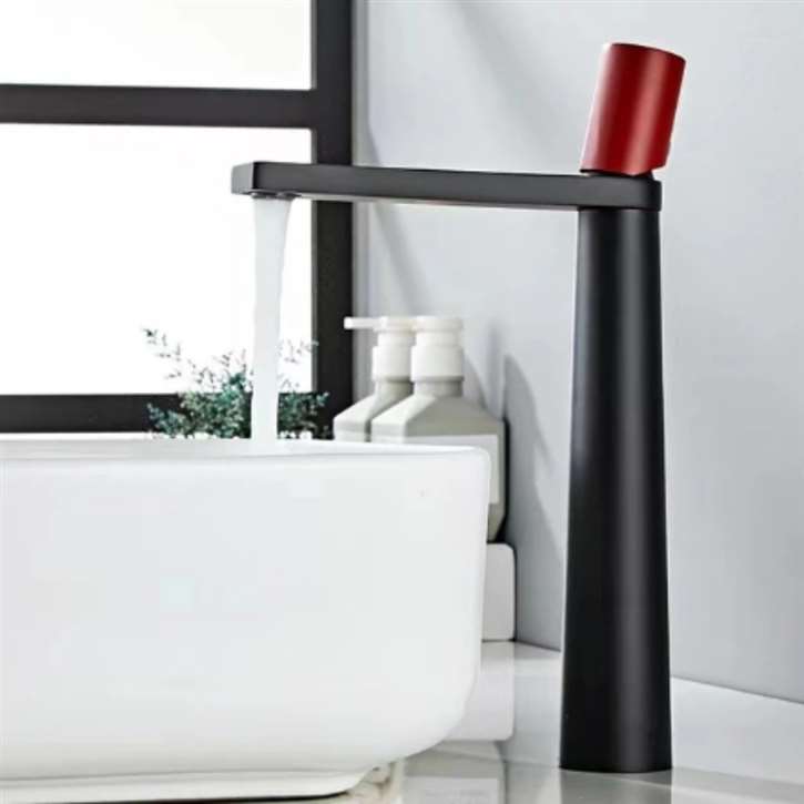 Fontana Sandwell in Matte Black and Red Finish Deck Mounted 12 Inches Tall Vanity Faucet