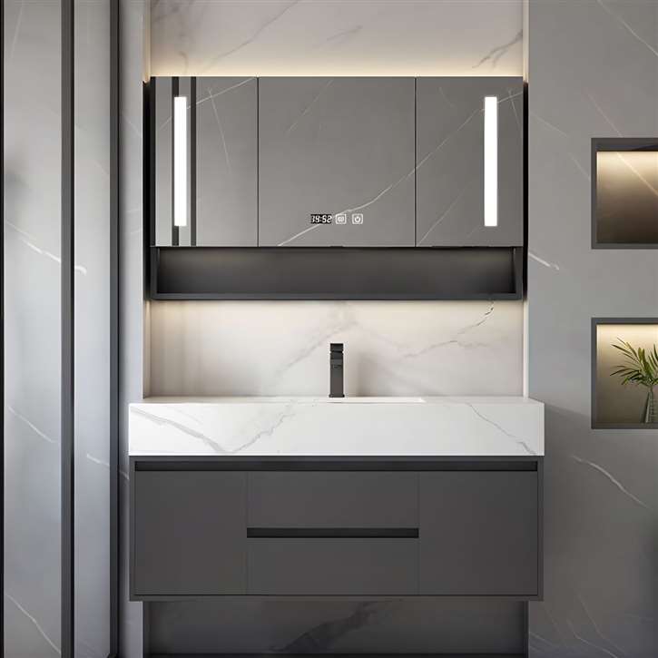 Fontana Luxury Wall Mounted New Slate Integrated Bathroom Vanity Cabinet With Smart Mirror
