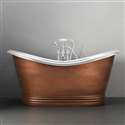 Fontana 72" Copper Double-Slipper Roll-Top Tub With Pedestal Polished Finish