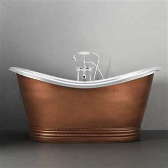 Fontana 72" Copper Double-Slipper Roll-Top Tub With Pedestal Polished Finish