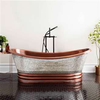 Fontana Luxurious Freestanding Glass Mosaic Bathtub In Copper Finish