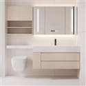 Fontana Bathroom Vanity Cabinet With a Combined Toilet Extension Countertop and An LED Mirror in Cream Color