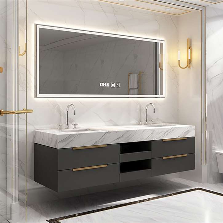 Fontana Vanity Bathroom Set With Sintered Stone Basin Double Sink And Rectangle Smart Mirror