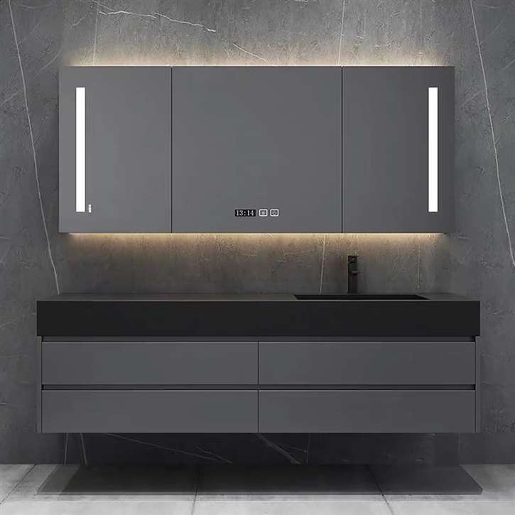 Fontana Modern Style Wall Mounted Luxury Vanity Set With Double Sink And LED Smart Mirror