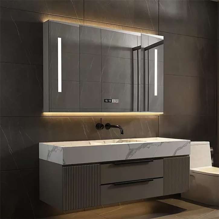 Fontana Wall Mounted Slate Floating Luxury Bathroom Vanity Set With LED Smart Mirror And Single Sink Faucet