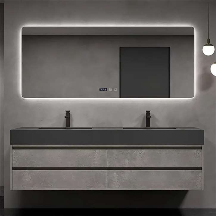 Fontana Luxury Wall-Mounted Slate Floating Bathroom Vanity Set With a Double Sink Faucet And An LED Smart Mirror