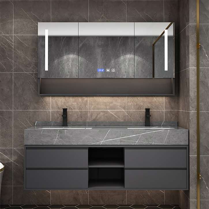 Fontana Simple Design Luxury Wall Mounted Bathroom Vanity With Mirror Cabinet And A Time Display