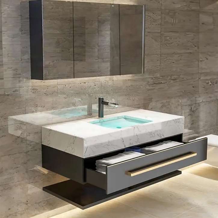 Fontana Modern Wall Mounted Luxury Nordic Sintered Stone Basin Bathroom Set With LED Mirror Cabinet