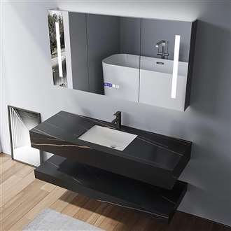 Fontana Luxury Slate Slab/Sintered Stone in Marble Black Bathroom Vanity Storage Mirror Cabinet with LED Light