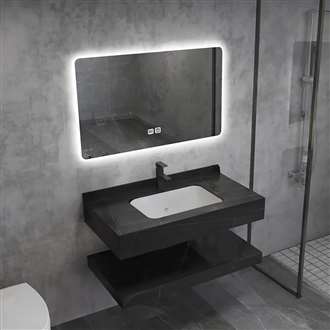 Fontana Bathroom Vanity in Marble Black with Smart LED Mirror and Sintered Stone Basin