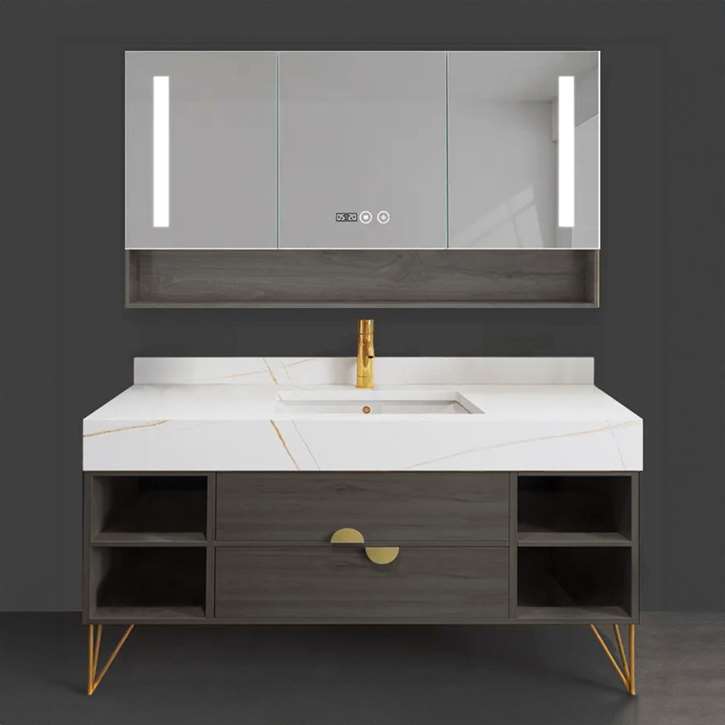 Fontana American Style Modern Bathroom Solid Wood Vanity Set For Hotel Bathroom With Mirror Cabinet And Customized Finish