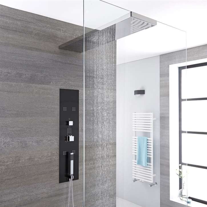 Fontana Luxurious Modern Concealed Thermostatic Waterfall Shower Panel with Hand Shower and Body Jets