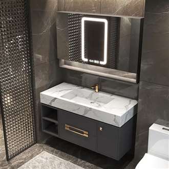 Fontana  Lauren Luxury Black Cabinet And Slate Fish Maw White Sink With LED Mirror
