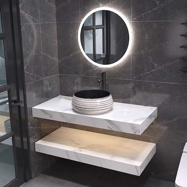 Fontana Modern Luxury Vanity Single Sink With 1 LED Illuminated Circle Mirror