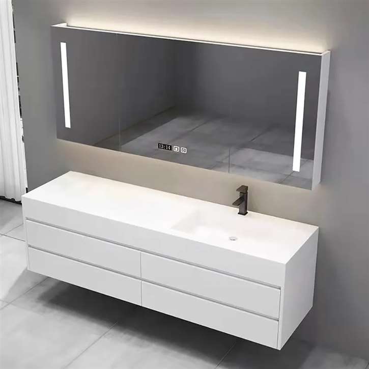 Fontana Simple Design Water Resistant Luxury Wall Mount Floating Bathroom Vanity With Mirror Cabinet