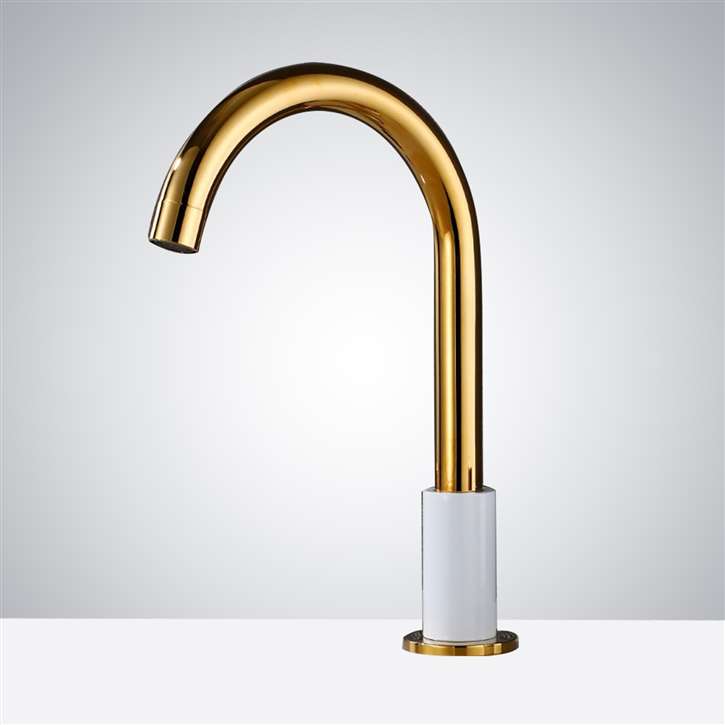 Fontana touchless bathroom faucet Commercial Goose Neck Touchless Automatic Sensor Faucet  in Gold and White