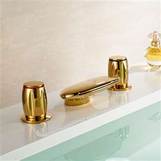 Waterfall Gold Finish Dual Round Handle Bathtub Faucet