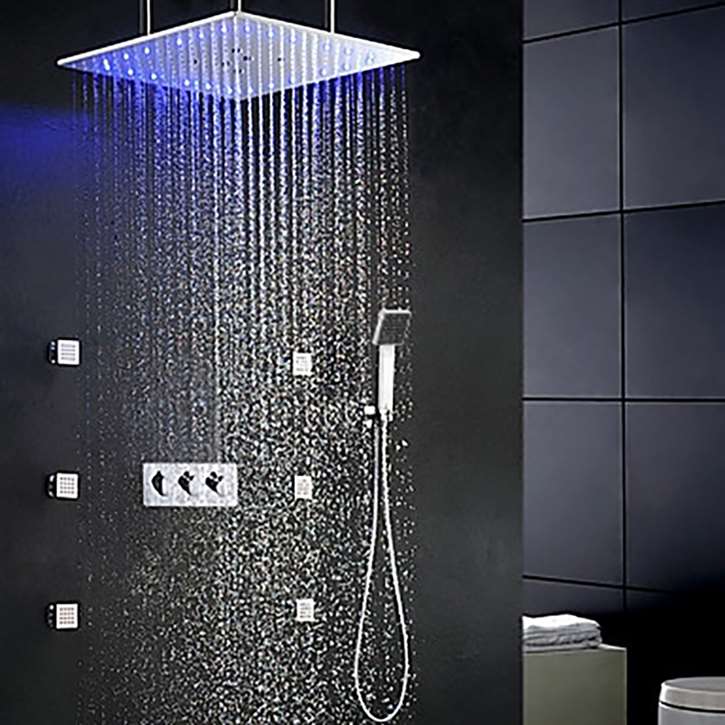 Fontana Glasgow 24" LED Ceiling Rainfall Shower Head Set With Body Jets