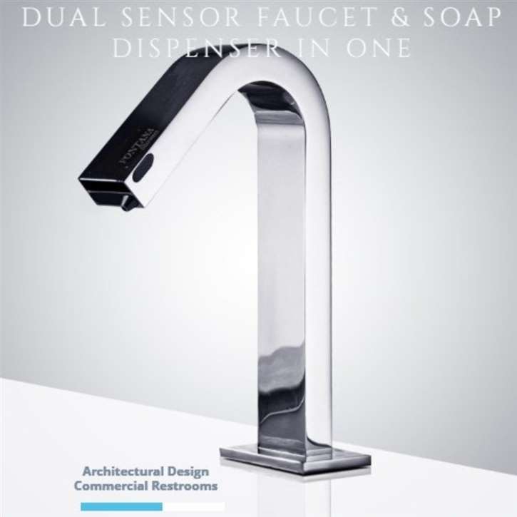 Fontana Dual Function Automatic Deck Mount Chrome Sensor Water Faucet with Soap Dispenser