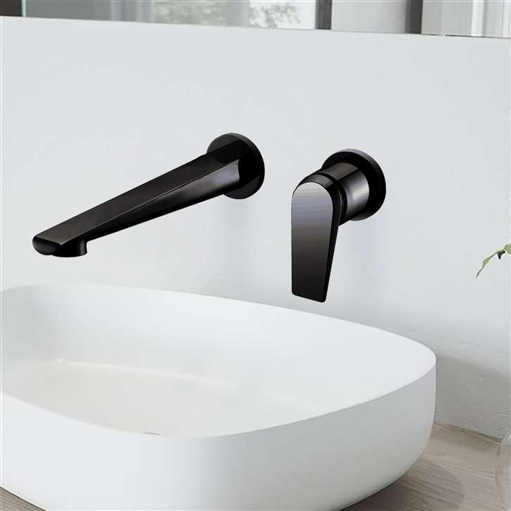 Napoli Polished Black Single Handle Wall Mount Bathroom Sink Faucet