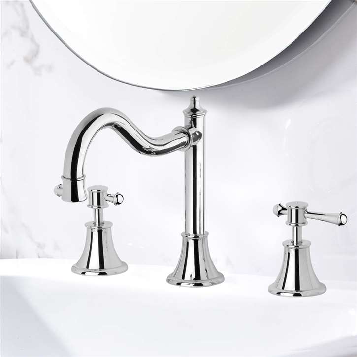 Reno Three Hole Deck Mount Bathroom Sink Faucet