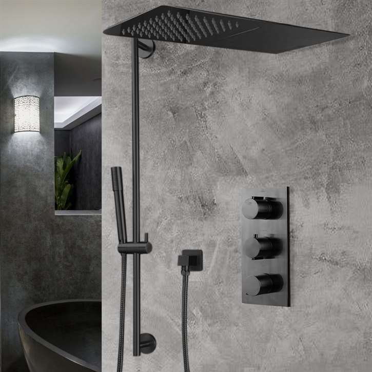 Matte Black Waterfall & Rainfall Shower Set With Handheld Shower