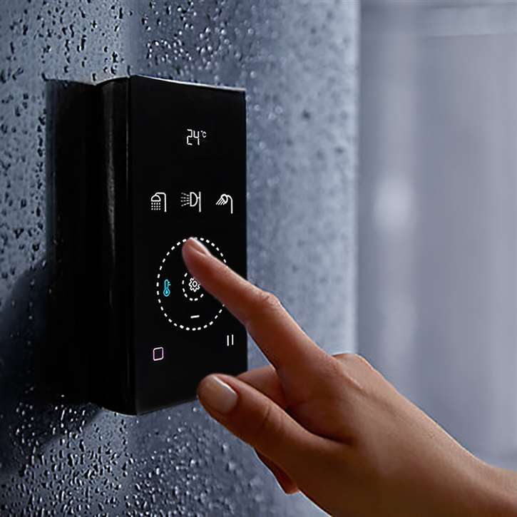 Fontana  3-Way Black LED Digital Display Smart Thermostat Shower Mixer with Accessories