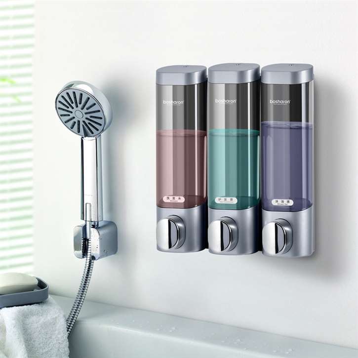 Fontana Napoli Silver Gray Wall Mount Triple Chamber Manual Liquid Hand Soap Dispenser