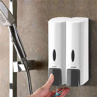 FontanaShowers® Sierra Wall Mount Two Chamber White Manual Liquid Soap Dispenser