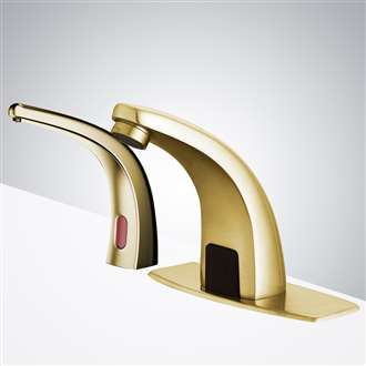 Fontana Agra Brushed Gold Commercial Automatic Motion Sensor Faucet with Matching Soap Dispenser