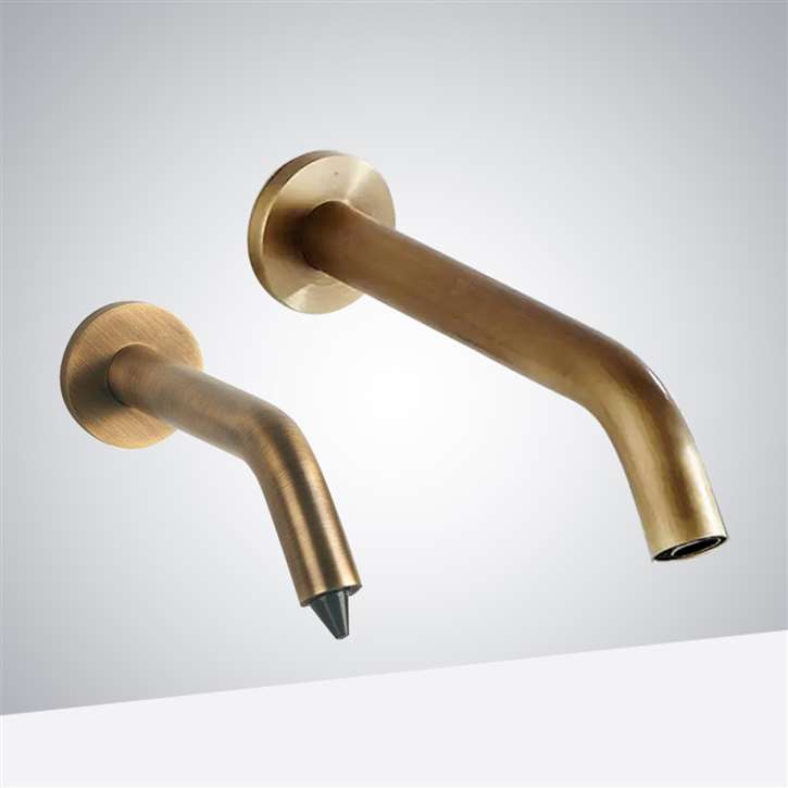 Fontana Verona Contemporary Style Antique Brass Finish Wall Mount Dual Automatic Commercial Sensor Faucet And Soap Dispenser