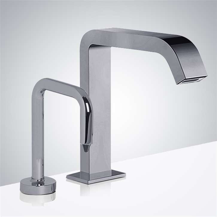 Fontana Commercial Hands Free Automatic Sensor Faucet and Touchless Liquid Soap Dispenser in Chrome Finish