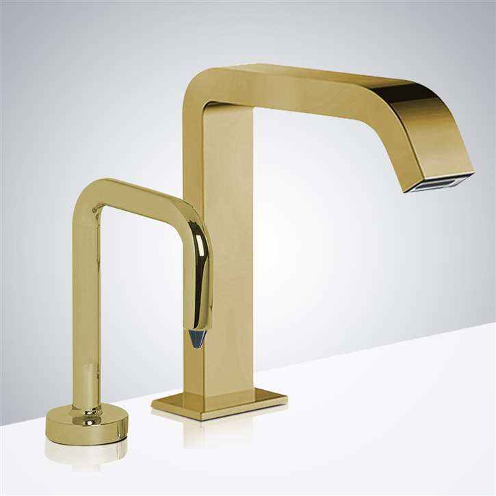 Fontana Commercial Hands Free Automatic Sensor Faucet and Touchless Liquid Soap Dispenser in Gold Finish