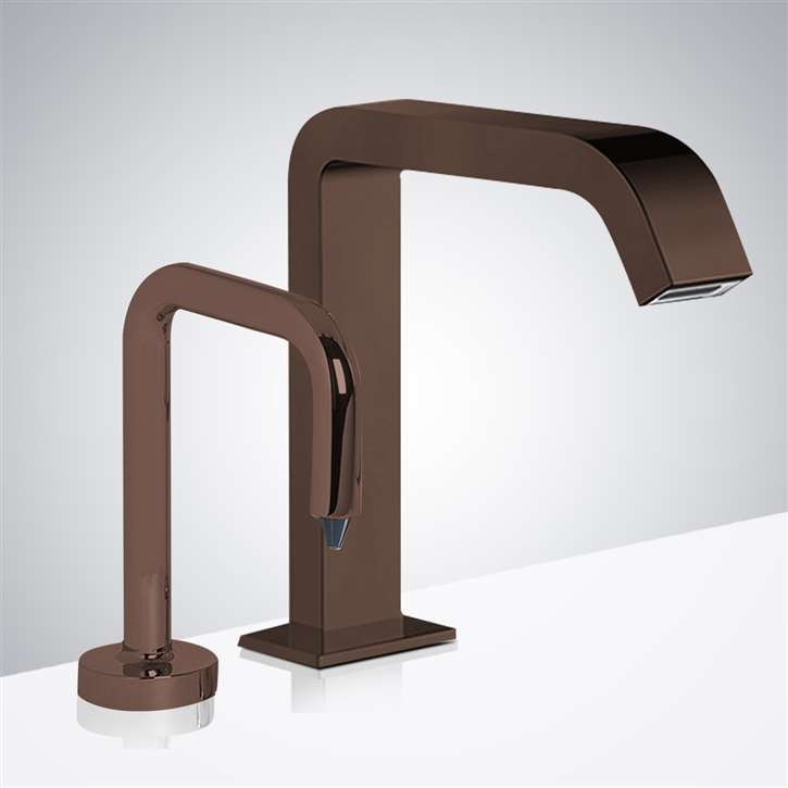 Fontana Commercial Hands Free Automatic Sensor Faucet and Touchless Liquid Soap Dispenser in Light Oil Rubbed Bronze Finish
