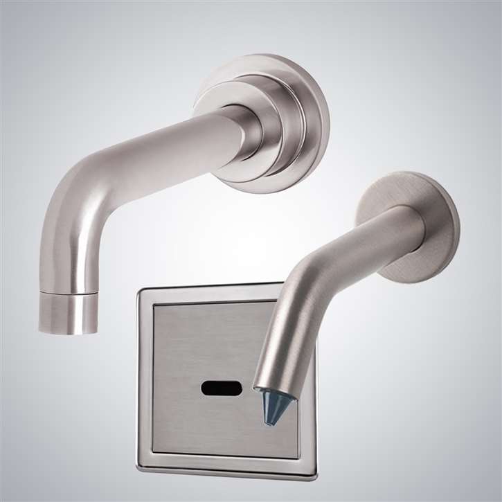 Fontana Commercial Wall Mount Brushed Nickel Automatic Motion Sensor Faucet with Deck Mount Soap Dispenser