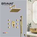 Bravat Square Shower Set With Valve Mixer 3-Way Concealed Wall Mounted In Brushed Gold