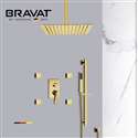 Bravat Square Shower Set With Valve Mixer 3-Way Concealed Ceiling Mounted In Brushed Gold