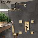 Bravat Brushed Gold Wall Mounted Square Shower Set With Valve Mixer 3-Way Concealed